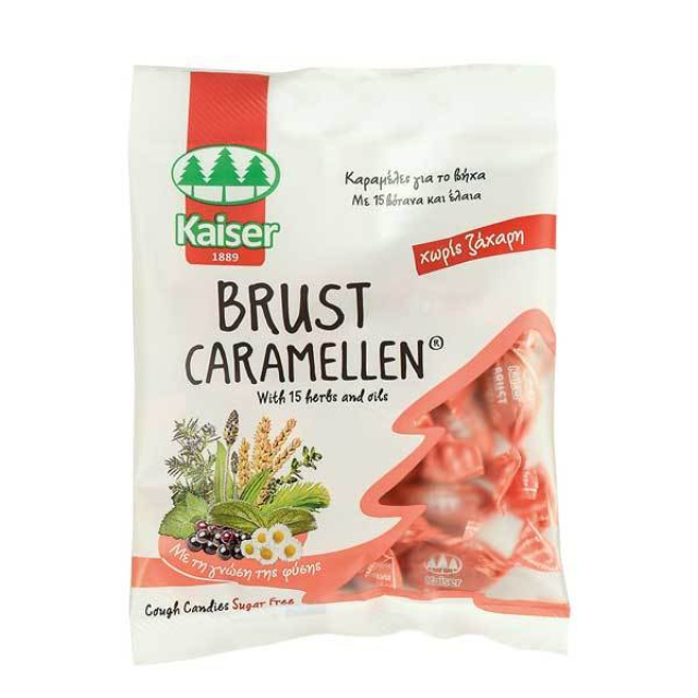 Kaiser Brust Caramellen Καραμέλες για τον Ερεθισμένο Λαιμό & το Βήχα με 15 Βότανα & Έλαια - Χωρίς Ζάχαρη, 60g
