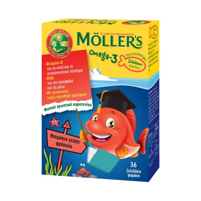 Moller's Omega-3 Kids Ζελεδάκια με Ω3 Λιπαρά Οξέα για Παιδιά με γεύση φράουλα 36gummies