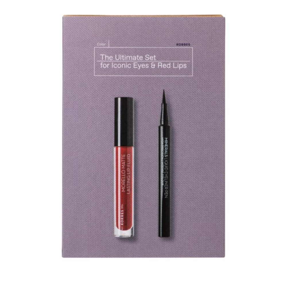 Korres Minerals Liquid Eyeliner pen 01 Black & Morello Lip Fluid 59 Brick Red