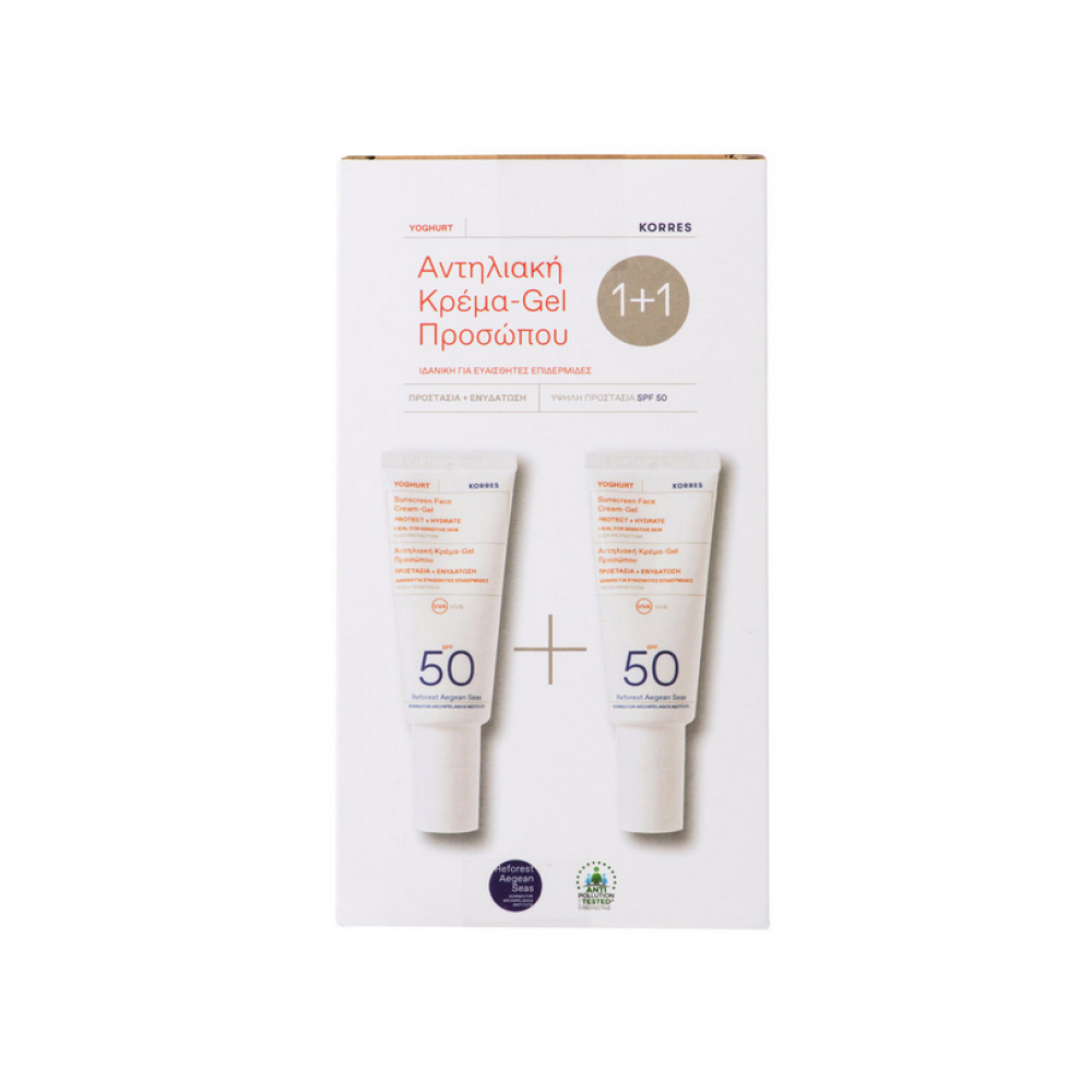 Korres Set Yoghurt Sunscreen Face Cream SPF50 For Sensitive Skin Αντηλιακή Κρέμα Gel Προσώπου 40ml 1+1 Δώρο