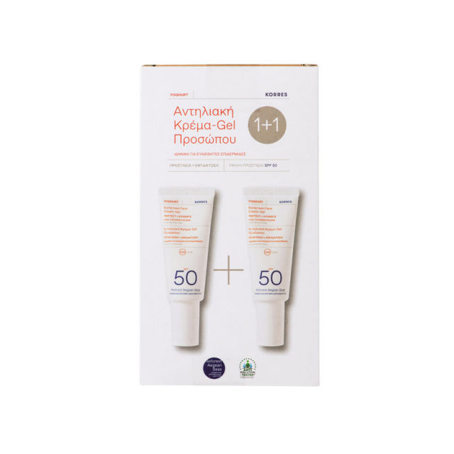 Korres Set Yoghurt Sunscreen Face Cream SPF50 For Sensitive Skin Αντηλιακή Κρέμα Gel Προσώπου 40ml 1+1 Δώρο