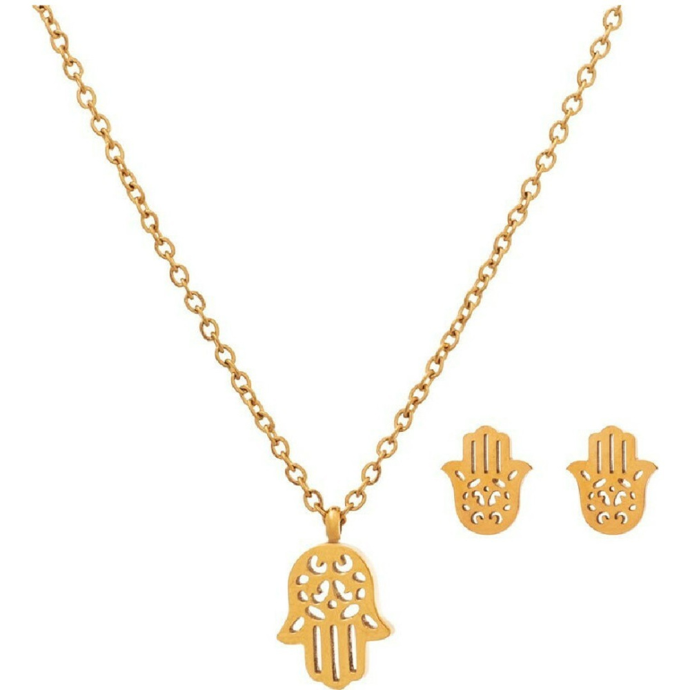 Medisei – Σετ Κολιέ/Σκουλαρίκια Hamsa Hand Stainless Steel