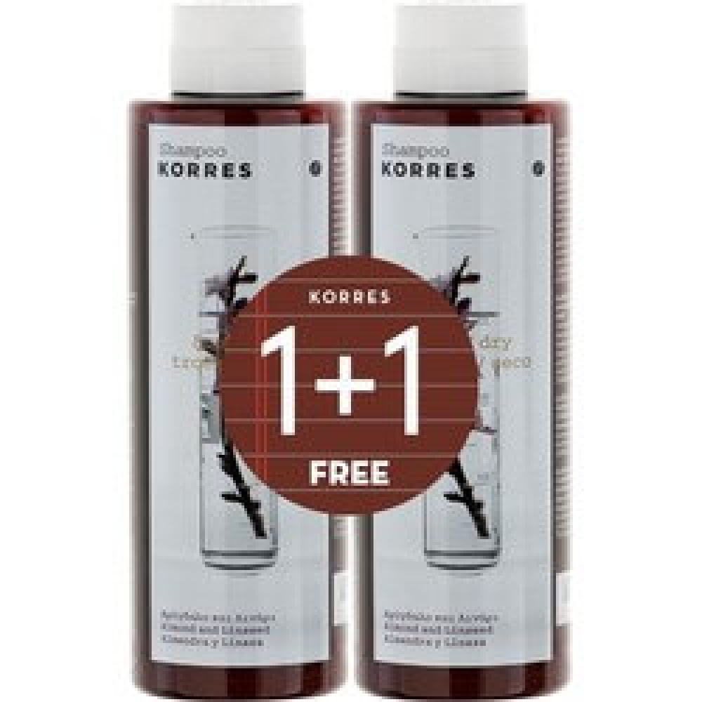 Korres Almond & Linseed Σαμπουάν για Αναδόμηση/Θρέψη για Ξηρά Μαλλιά 2x250ml