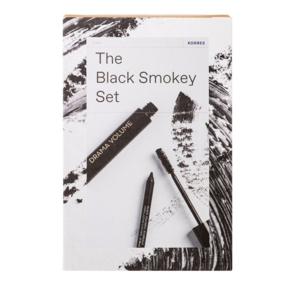 KORRES The Black Smockey Set Volcanic Minerals Mascara Drama Volume 01 Black 11ml & Long Lasting Eyeliner 01 Black 12g
