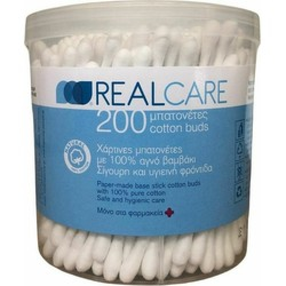 Real Care Μπατονέτες από 100% αγνό βαμβάκι, 200 τεμάχια