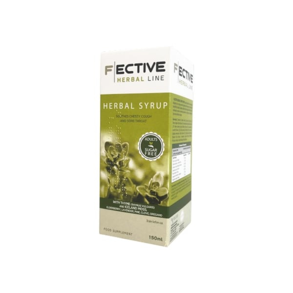 F ECTIVE Herbal Syrup Adults Φυτικό Σιρόπι για το Βήχα & τον Ερεθισμένο Λαιμό χωρίς Ζάχαρη, 150ml
