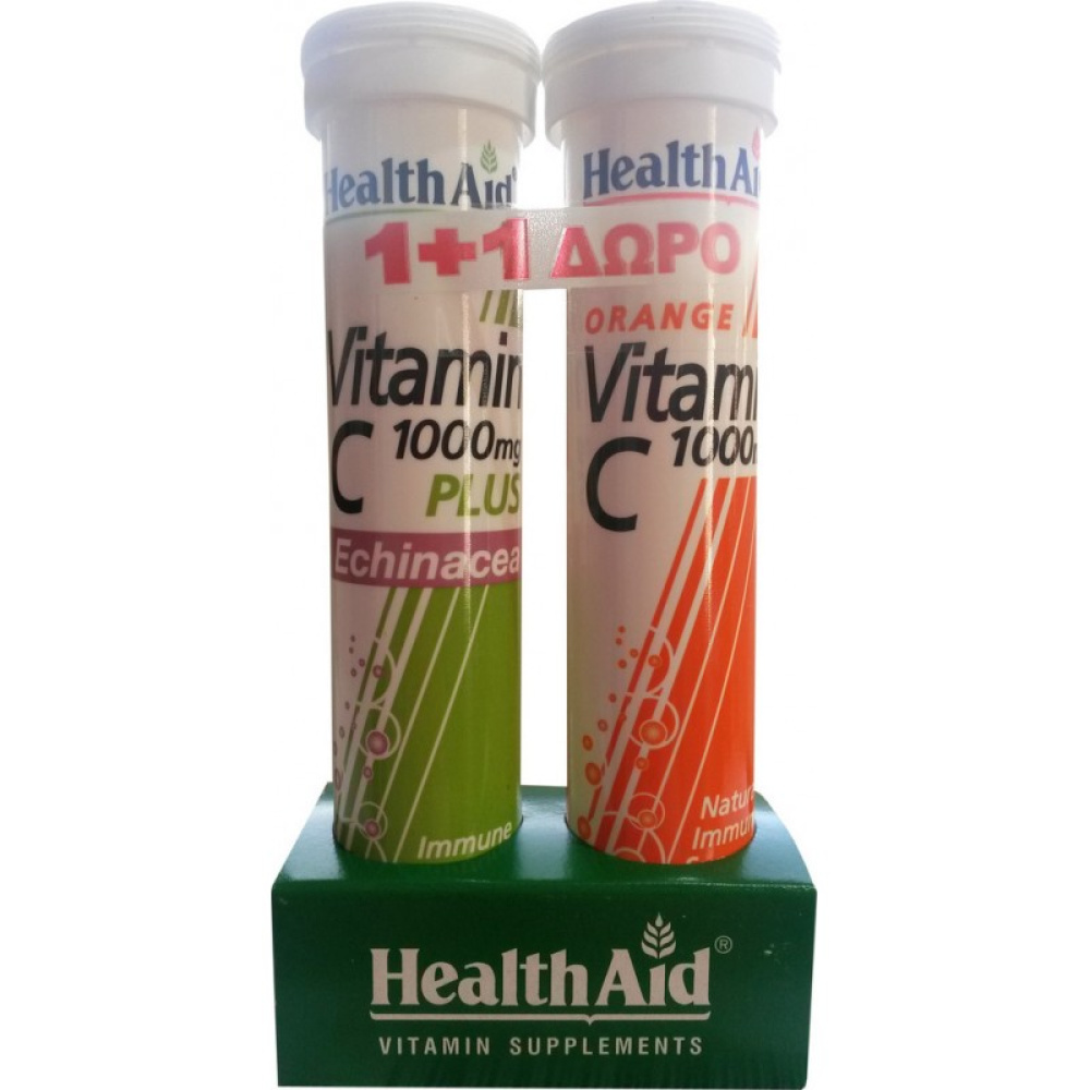 HEALTH AID Vitamin C 1000mg+Echinacea -Lemon & 1000mg Πορτοκάλι - 20 + 20 Tabs ΔΩΡΟ