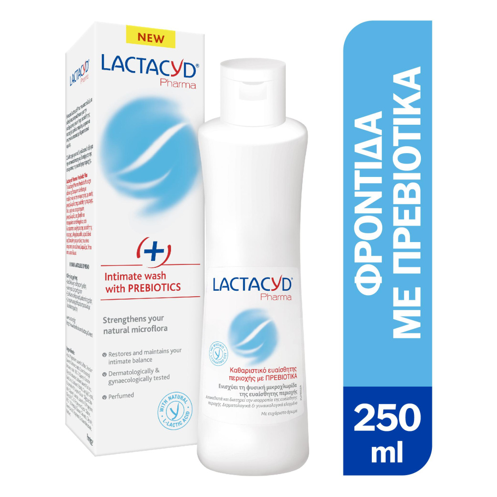 Lactacyd Pharma Intimate Wash With Prebiotics + Καθαριστικό Ευαίσθητης Περιοχής Με Πρεβιοτικά, 250ml