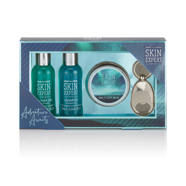 Style and Grace Skin Expert Mini Grooming Gift Set 80ml Shower Gel + 80ml Shampoo + 60ml Aftershave Balm + Keyring