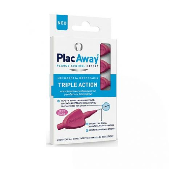 Plac Away Triple Action Μεσοδόντια Βουρτσάκια 0.4mm-ISO0 6τμχ