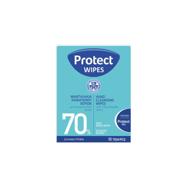 PROTECT GEL ΜΑΝΤΗΛΑΚΙΑ ΚΑΘΑΡΙΣΜΟΥ ΧΕΡΙΩΝ 10 ΤΜΧ
