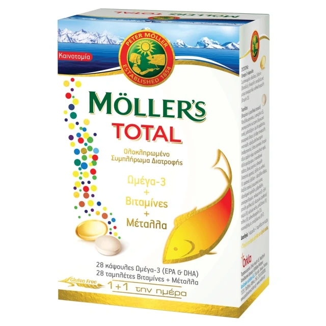 Moller's Total Ολοκληρωμένο Συμπλήρωμα Διατροφής με 28caps Ω3 + 28tabs Βιταμίνες & Μέταλλα