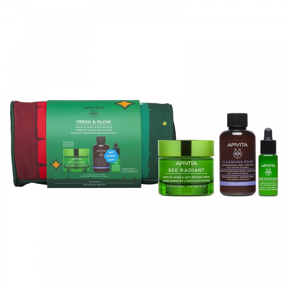 Apivita Bee Radiant Κρέμα Gel Αντιγήρανσης Και Λάμψης Πλούσιας Υφής 50ml & Δώρο Ορός 10ml & Αφρός Καθαρισμού 75ml
