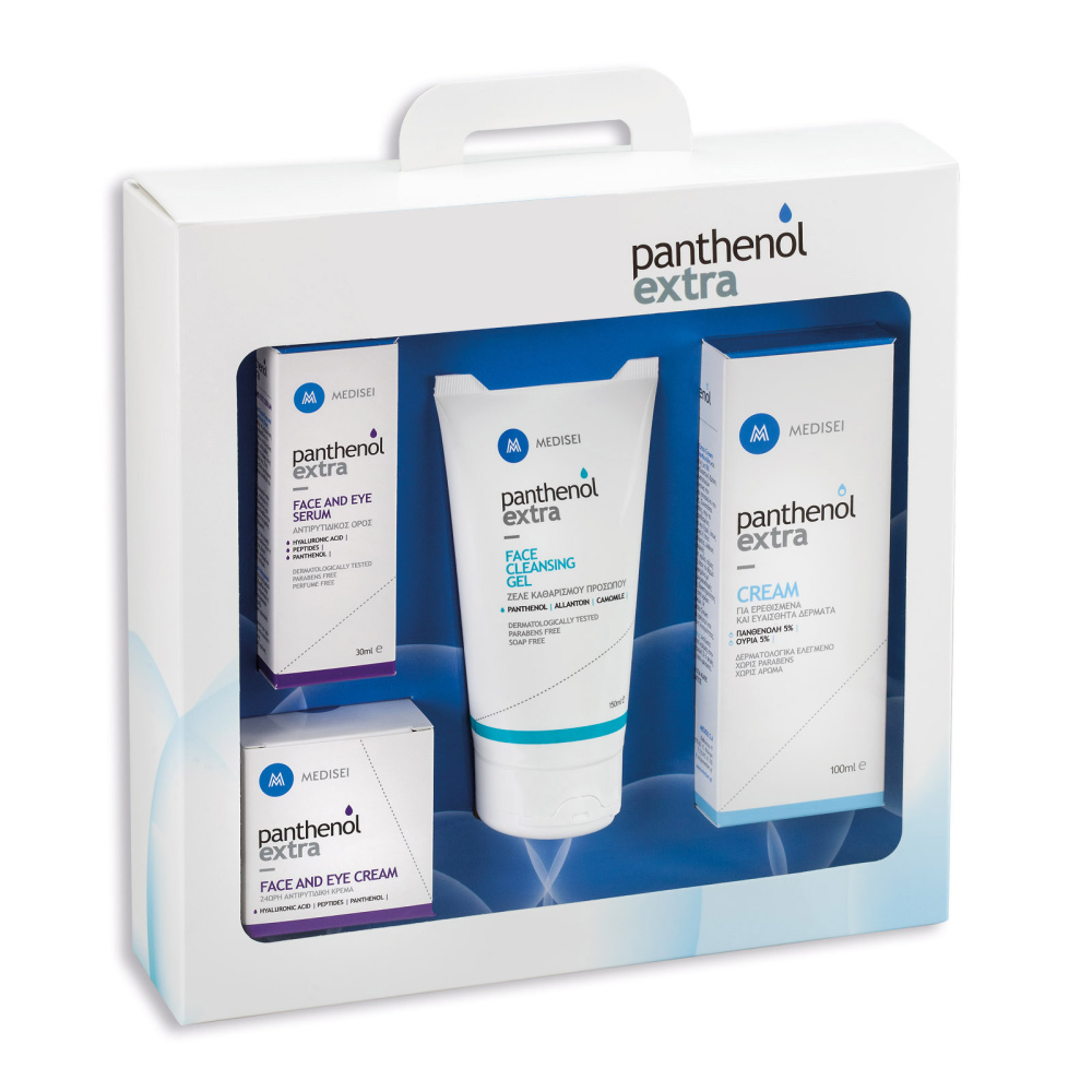 Medisei Panthenol Extra Set Face & Eye Cream 50ml & Face & Eye Serum 30ml & Face Cleansing Gel 150ml & Cream 100ml