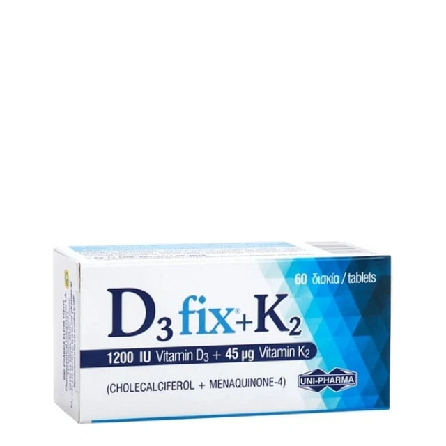 Unipharma D3 fix 1200IU + Κ2 45mcg Συμπλήρωμα Διατροφής, 60 tabs