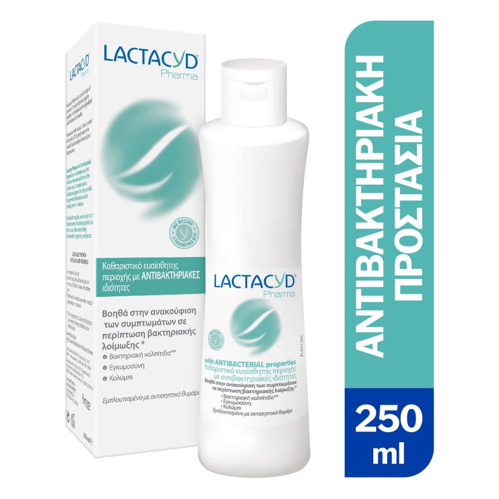 Lactacyd Pharma Antibacterials Καθαριστικό Ευαίσθητης Περιοχής με Φυσικούς Αντιβακτηριακούς Παράγοντες, 250 ml