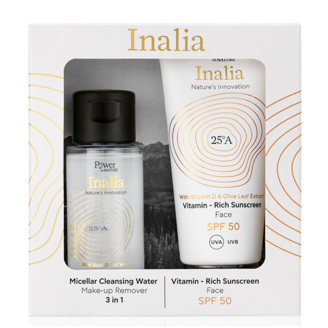 POWER HEALTH INALIA-VITAMIN-RICH SUNSCREEN CREAM FACE SPF 50, 50ml & ΔΩΡΟ MICELLAR CLEANSING WATER, 50ml