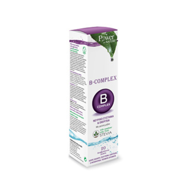Power of Nature B Complex & Stevia Συμπλήρωμα Διατροφής Συμπλέγματος Βιταμινών B με Στέβια, 20 αναβράζοντα δισκία