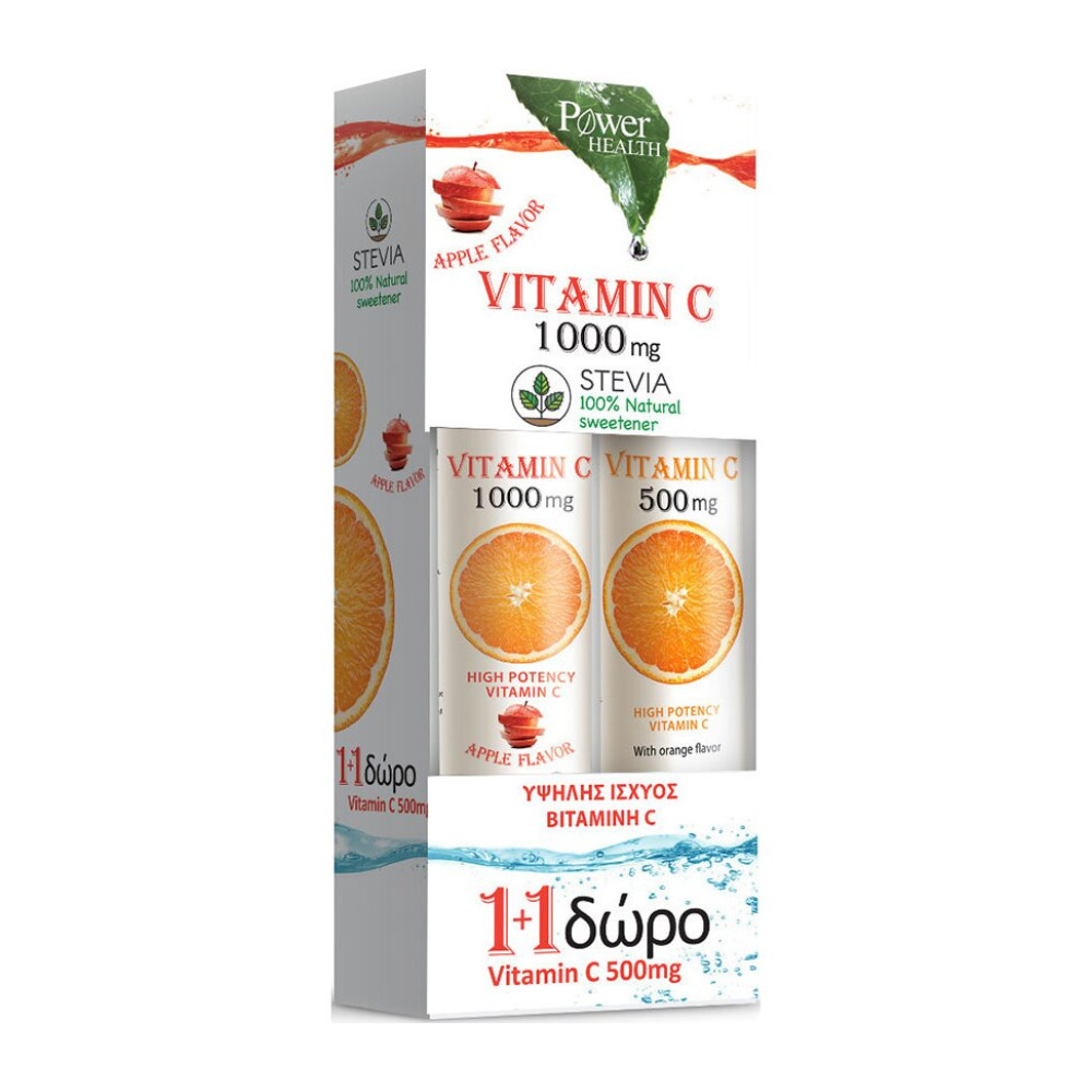Power Health Vitamin C 1000mg Apple με Γλυκαντικό από Στέβια 24αναβρ.δισκία + Δώρο Vitamin C 500mg 20αναβρ.δισκία