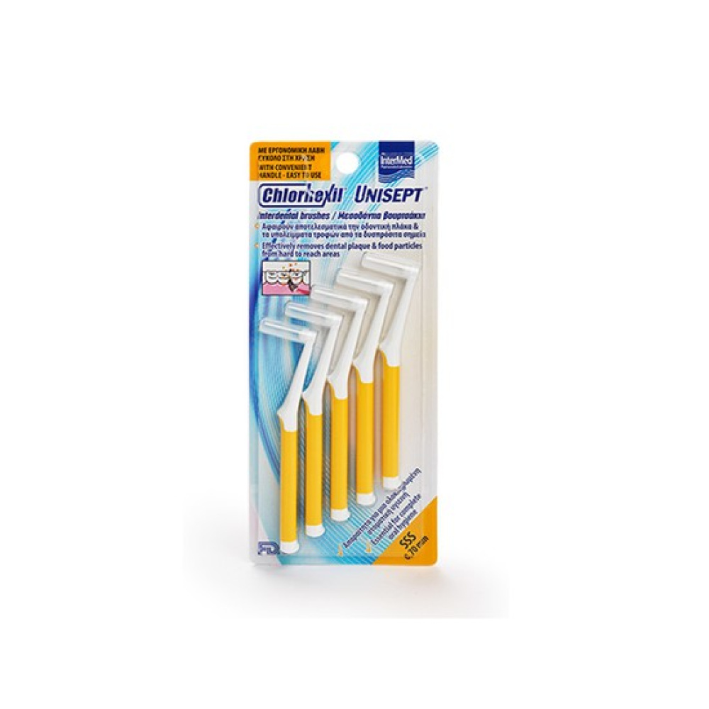 Intermed Chlorhexil Interdental Brushes Μεσοδόντια Βουρτσάκια SSS 0,7mm, 5 τμχ  κίτρινο