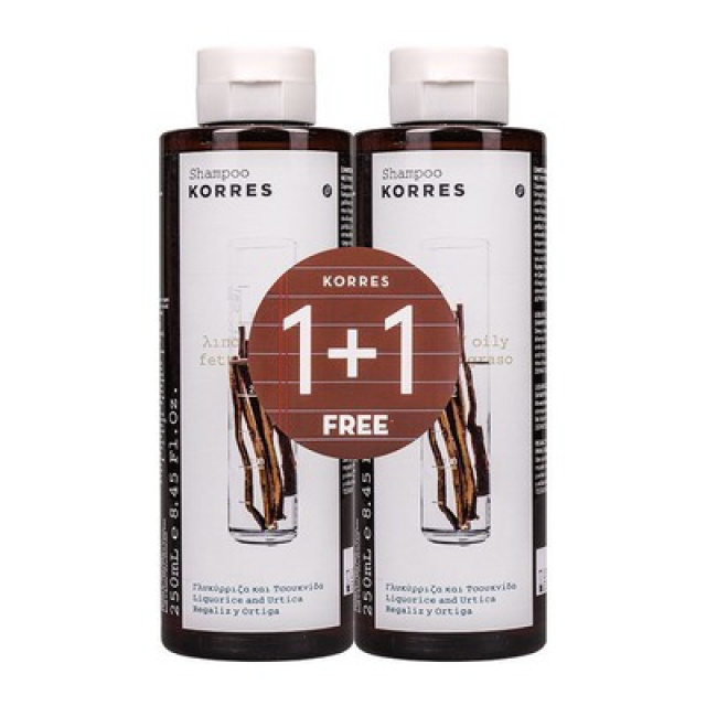 Korres Licorice & Urtica Σαμπουάν Γενικής Χρήσης για Λιπαρά Μαλλιά 2x250ml
