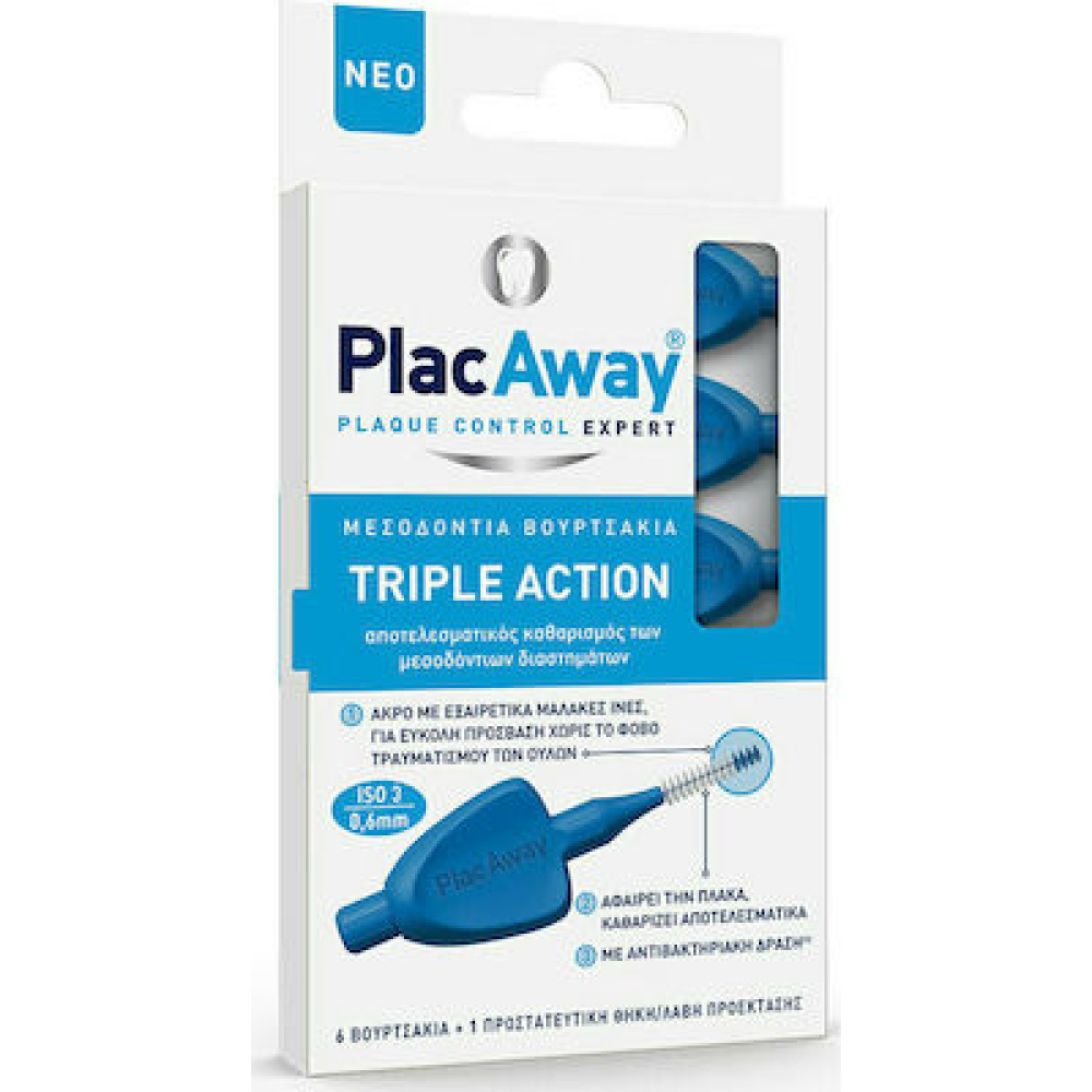 Plac Away Triple Action Μεσοδόντια Βουρτσάκια 0.7mm ISO 4, μλπε 6τεμ