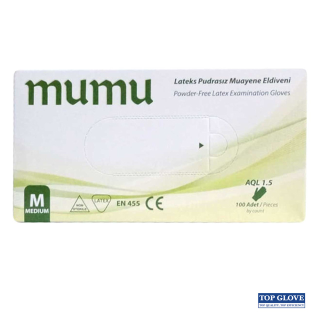 MUMU Latex powder - free gloves, 100pcs ( ΓΑΝΤΙΑ LATEX ΧΩΡΙΣ ΠΟΥΔΡΑ )