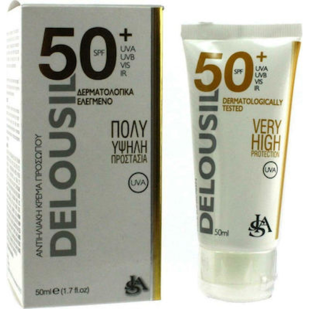 SJA Pharm DELOUSIL Sun Screen SPF 50+ Αντηλιακή Κρέμα Προσώπου με Σησαμέλαιο & Λάδι Αλόης, 50ml