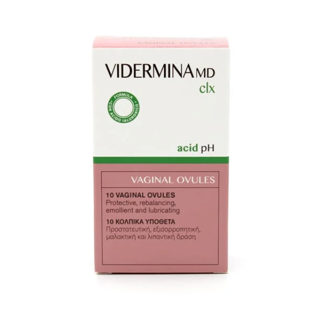 Vidermina CLX Vaginals Ovules Κολπικά Υπόθετα με Μαλακτική, Καταπραϋντική και Εξισορροπιστική Δράση, 10 τεμάχια