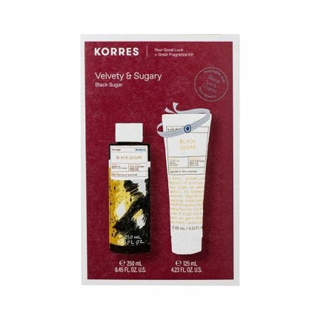 KORRES Velvety And Sugary Black Sugar Αφρόλουτρο 250mL και Black Sugar Ενυδατικό Γαλάκτωμα Σώματος 125mL