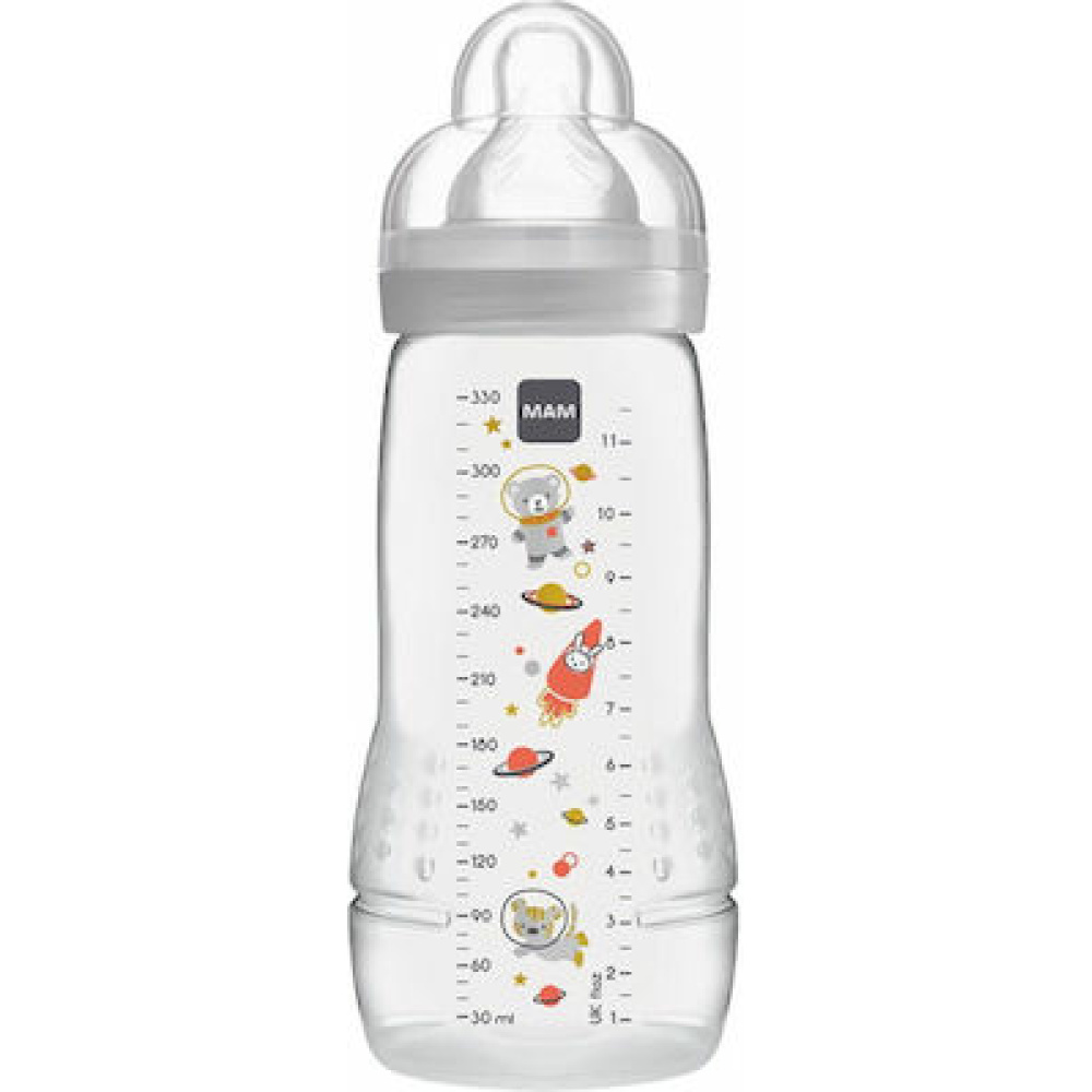 Mam Πλαστικό Μπιμπερό Easy Active με Θηλή Σιλικόνης 330ml για 4+ μηνών Ροζ Ζωάκια