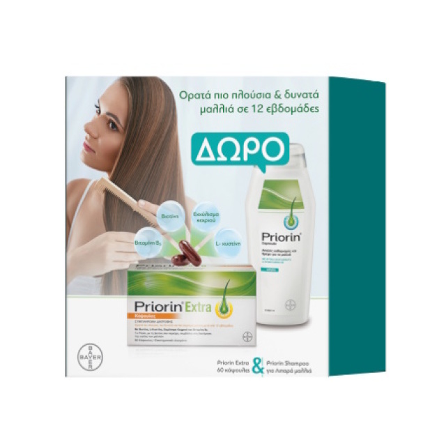 Bayer Priorin Extra 60 κάψουλες & Σαμπουάν Κατά της Τριχόπτωσης για Λιπαρά Μαλλιά 200m